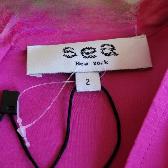 Sea New York Fabiola Silk Habotai Blouse Ruched Smocked Detailing Magenta 2 NWOT - Picture 10 of 13